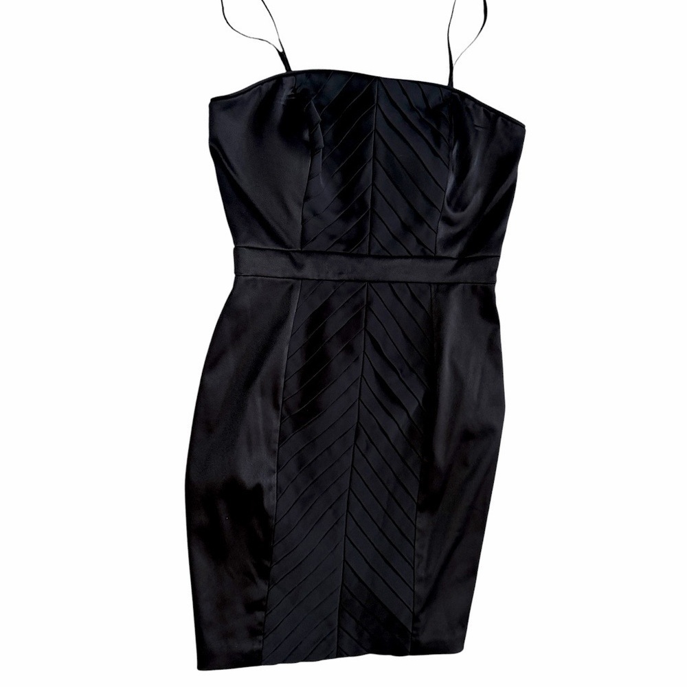 Max & Cleo Pleated Herringbone Panel Stretch Satin Strapless Cocktail Dress